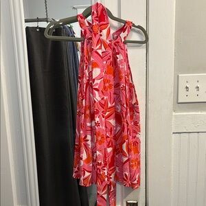Floral Pink and Red Halter Top with Tie